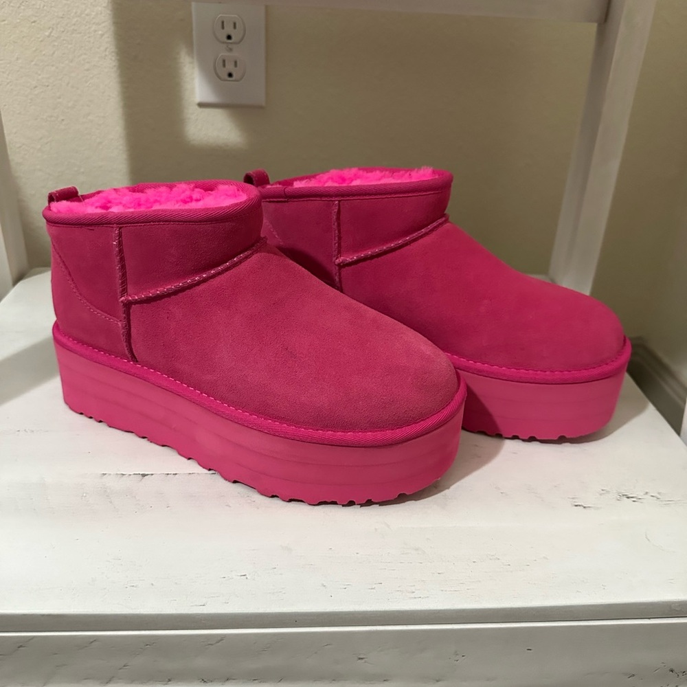 Pink Ugg ultra mini platform boots